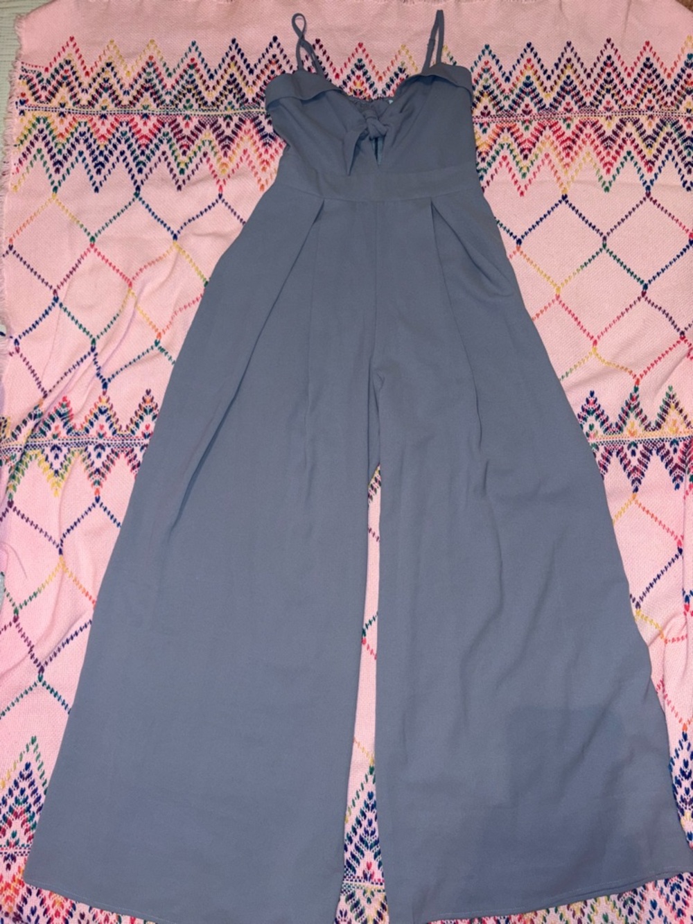 She + Sky Dusty Blue Wide-Leg Jumpsuit with Tie Front Sweetheart Cut Women’s S